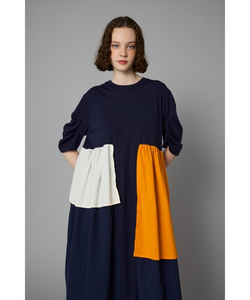 セール】Tuck sleeve docking dress タック スリーブ ドッキング