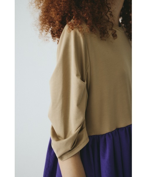 セール】Tuck sleeve docking dress タック スリーブ ドッキング