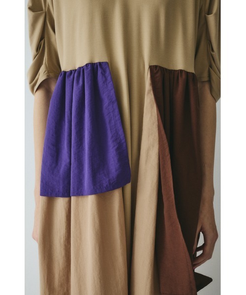 ヘリンドットサイ Mountain sleeve docking dress HeRIN.CYE Mountain sleeve docking dress BLK -ファッション