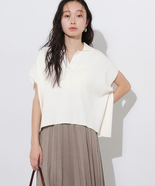 N.(N. Natural Beauty Basic)(エヌエヌナチュラルビューティーベーシック)の「リラックスポロニット(ニット/セーター・レディース・ネイビー/オフホワイト/グリーン・MEDIUM)」の2枚目の写真