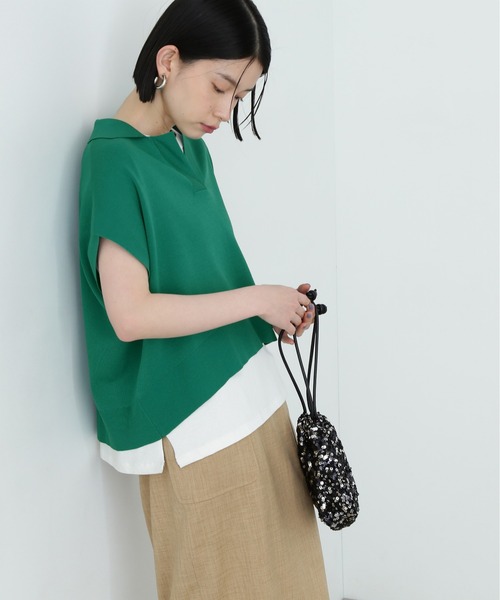 N.(N. Natural Beauty Basic)(エヌエヌナチュラルビューティーベーシック)の「リラックスポロニット(ニット/セーター・レディース・ネイビー/オフホワイト/グリーン・MEDIUM)」の18枚目の写真