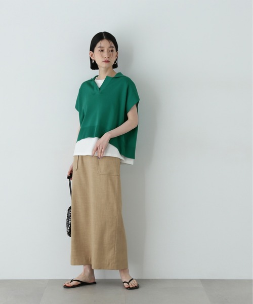 N.(N. Natural Beauty Basic)(エヌエヌナチュラルビューティーベーシック)の「リラックスポロニット(ニット/セーター・レディース・ネイビー/オフホワイト/グリーン・MEDIUM)」の19枚目の写真