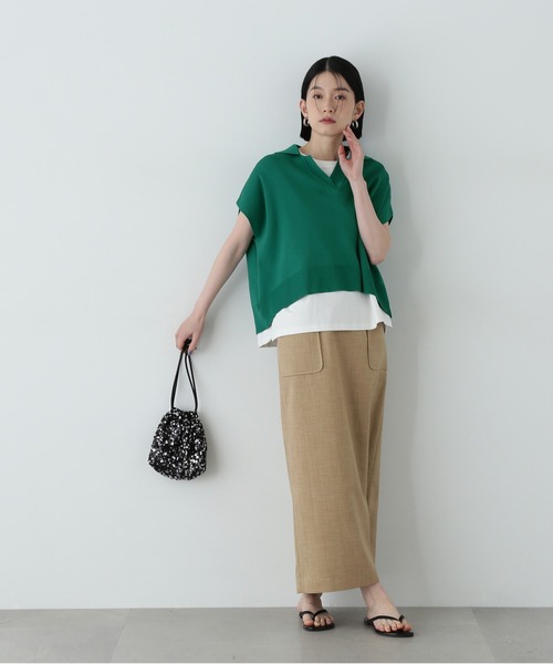 N.(N. Natural Beauty Basic)(エヌエヌナチュラルビューティーベーシック)の「リラックスポロニット(ニット/セーター・レディース・ネイビー/オフホワイト/グリーン・MEDIUM)」の20枚目の写真