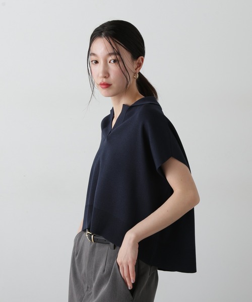 N.(N. Natural Beauty Basic)(エヌエヌナチュラルビューティーベーシック)の「リラックスポロニット(ニット/セーター・レディース・ネイビー/オフホワイト/グリーン・MEDIUM)」の21枚目の写真
