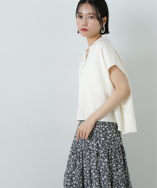 N.(N. Natural Beauty Basic)(エヌエヌナチュラルビューティーベーシック)の「リラックスポロニット(ニット/セーター・レディース・ネイビー/オフホワイト/グリーン・MEDIUM)」の7枚目の写真