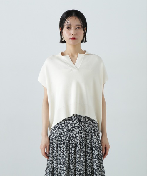 N.(N. Natural Beauty Basic)(エヌエヌナチュラルビューティーベーシック)の「リラックスポロニット(ニット/セーター・レディース・ネイビー/オフホワイト/グリーン・MEDIUM)」の9枚目の写真