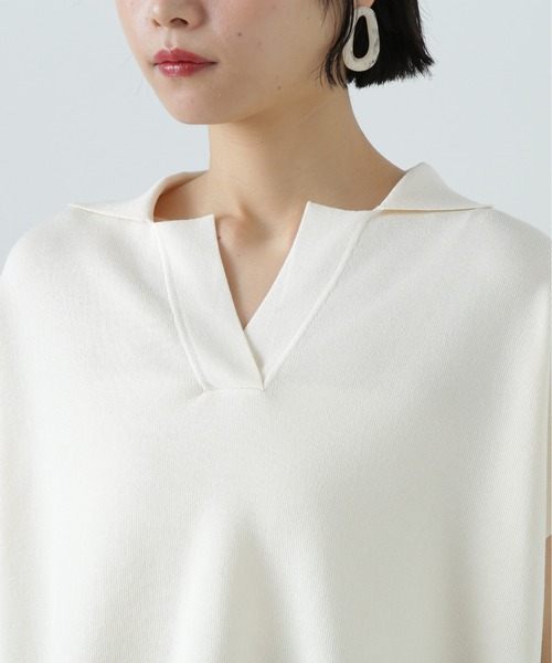 N.(N. Natural Beauty Basic)(エヌエヌナチュラルビューティーベーシック)の「リラックスポロニット(ニット/セーター・レディース・ネイビー/オフホワイト/グリーン・MEDIUM)」の12枚目の写真