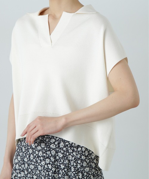 N.(N. Natural Beauty Basic)(エヌエヌナチュラルビューティーベーシック)の「リラックスポロニット(ニット/セーター・レディース・ネイビー/オフホワイト/グリーン・MEDIUM)」の13枚目の写真