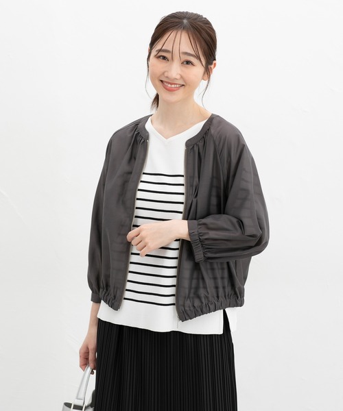 Honeys（ハニーズ）の「８分袖シアーブルゾン（ブルゾン・レディース・グレイッシュベージュ/ブラック/ブルーグリーン/チャコール・L/LL/M/S）」の14枚目の写真