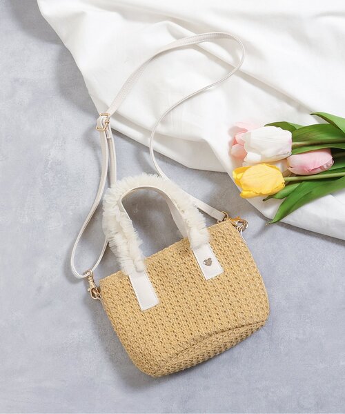 apres les cours(アプレレクール)の「フリルかごポシェット(かごバッグ・キッズ・ベージュ・FREE)」の1枚目の写真