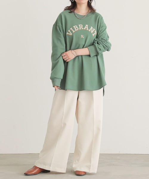 n'OrLABEL(ノアールレーベル)の「カレッジロゴ裏毛スウェット(スウェット・レディース・グリーン/ネイビー/オートミール/杢グレー・FREE)」の8枚目の写真