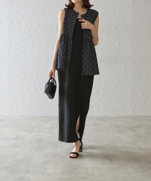 each（イーチ）の「フロッキードットペプラムジップアップノースリベスト（ベスト・レディース・グレー/ブラック/ネイビー・FREE）」の15枚目の写真