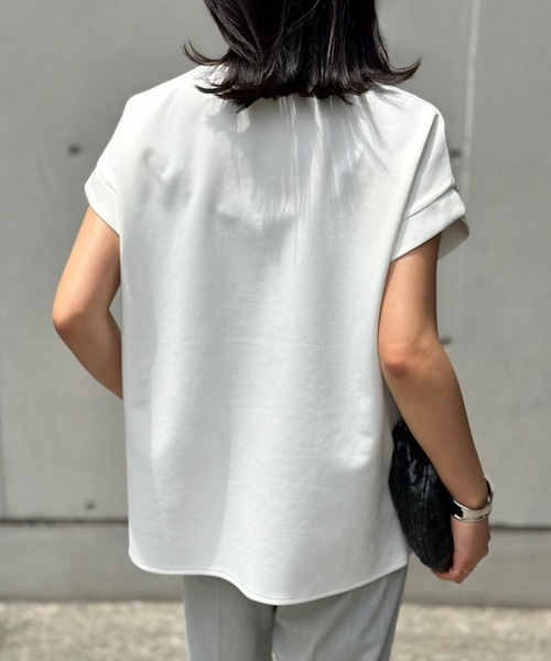 ライトダンボールサイドスリットキーネックプルオーバー（T
