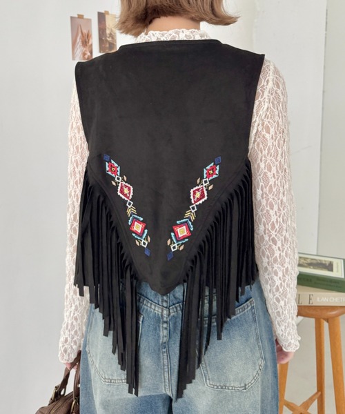 SOLLON.（ソルロン）の「ボヘミアン調刺繍フリンジベスト（ベスト・レディース・ブラウン/ブラック・FREE）」の19枚目の写真