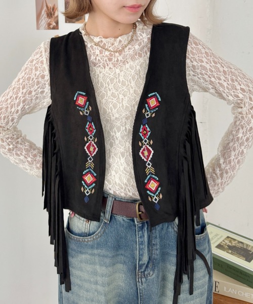 SOLLON.（ソルロン）の「ボヘミアン調刺繍フリンジベスト（ベスト・レディース・ブラウン/ブラック・FREE）」の12枚目の写真