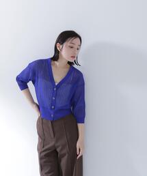 ◇Vネックシアーリブカーディガン