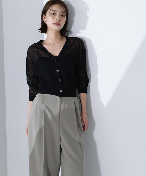 NATURAL BEAUTY BASIC(ナチュラルビューティーベーシック)の「◇Vネックシアーリブカーディガン(カーディガン/ボレロ・レディース・ダークブルー/オフホワイト/ブラック・FREE)」の12枚目の写真