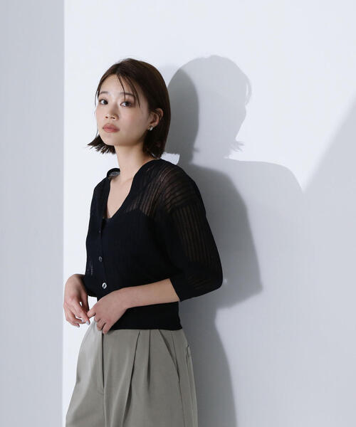 yo biopop シアーリブカーディガン ブラック yo BIOTOP Lingerie シアーリブカーディガン