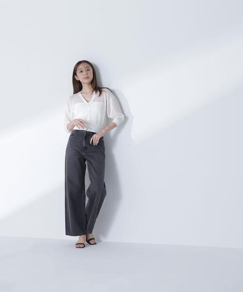 NATURAL BEAUTY BASIC(ナチュラルビューティーベーシック)の「◇Vネックシアーリブカーディガン(カーディガン/ボレロ・レディース・ダークブルー/オフホワイト/ブラック・FREE)」の20枚目の写真