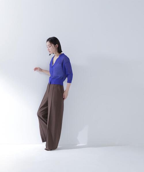 NATURAL BEAUTY BASIC(ナチュラルビューティーベーシック)の「◇Vネックシアーリブカーディガン(カーディガン/ボレロ・レディース・ダークブルー/オフホワイト/ブラック・FREE)」の8枚目の写真