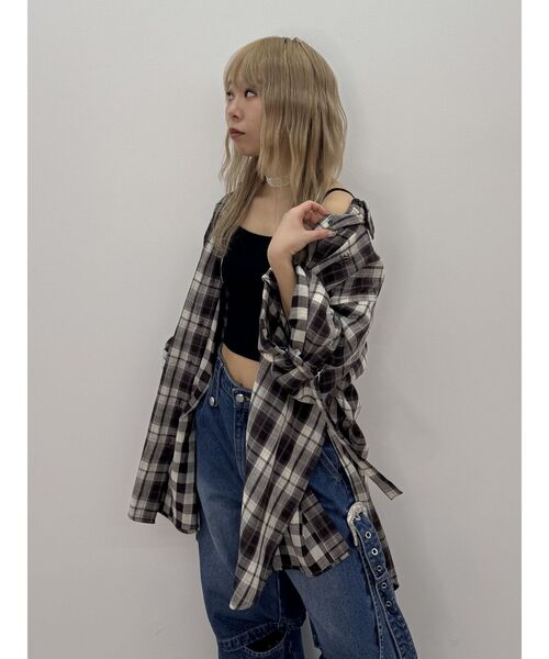 jouetie(ジュエティ)の「ルーズガーゼチェックシャツ(シャツ/ブラウス・レディース・ブラック/ブラウン/レッド・MEDIUM)」の3枚目の写真