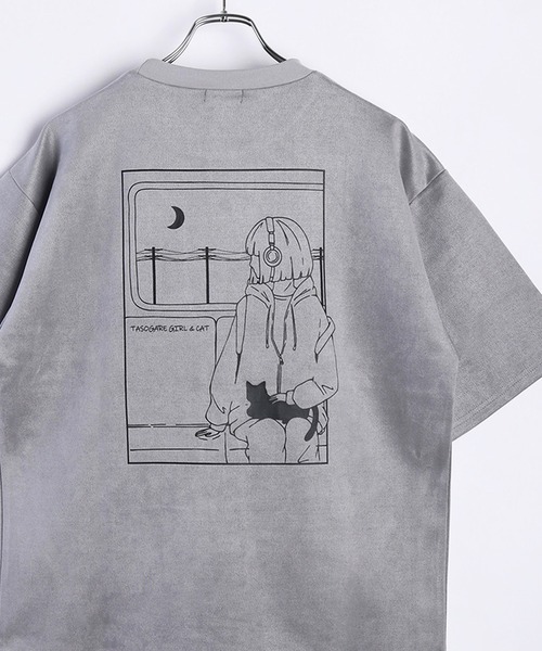 TASOGARE GIRL & CAT フェイクスエード オーバーサイズ 半袖カットソー