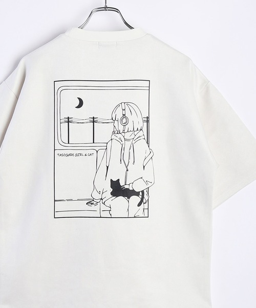 WESTSEA(ウエストシー)の「TASOGARE GIRL & CAT フェイクスエード オーバーサイズ 半袖カットソー(Tシャツ/カットソー・メンズ・オフホワイト/グレー/チャコールグレー/グレー系その他/チャコール/ホワイト系その他・M/L)」の3枚目の写真