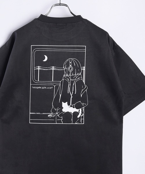 WESTSEA(ウエストシー)の「TASOGARE GIRL & CAT フェイクスエード オーバーサイズ 半袖カットソー(Tシャツ/カットソー・メンズ・オフホワイト/グレー/チャコールグレー/グレー系その他/チャコール/ホワイト系その他・M/L)」の6枚目の写真