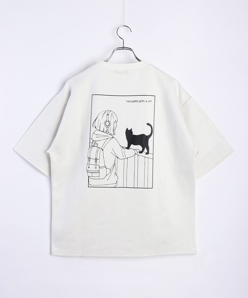 WESTSEA(ウエストシー)の「TASOGARE GIRL & CAT フェイクスエード オーバーサイズ 半袖カットソー(Tシャツ/カットソー・メンズ・オフホワイト/グレー/チャコールグレー/グレー系その他/チャコール/ホワイト系その他・M/L)」の8枚目の写真