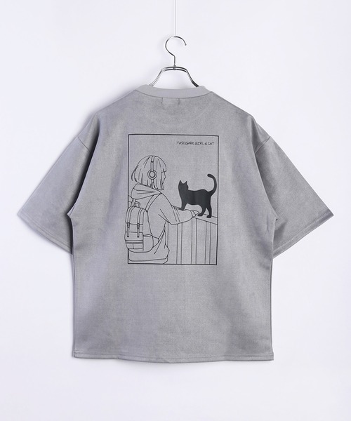 WESTSEA(ウエストシー)の「TASOGARE GIRL & CAT フェイクスエード オーバーサイズ 半袖カットソー(Tシャツ/カットソー・メンズ・オフホワイト/グレー/チャコールグレー/グレー系その他/チャコール/ホワイト系その他・M/L)」の14枚目の写真