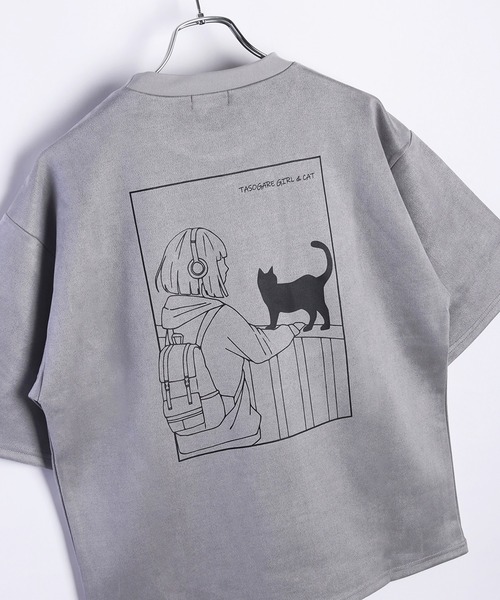 WESTSEA(ウエストシー)の「TASOGARE GIRL & CAT フェイクスエード オーバーサイズ 半袖カットソー(Tシャツ/カットソー・メンズ・オフホワイト/グレー/チャコールグレー/グレー系その他/チャコール/ホワイト系その他・M/L)」の15枚目の写真