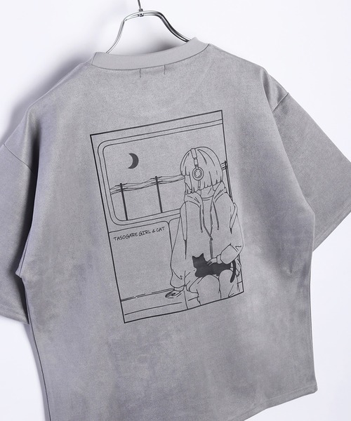 WESTSEA(ウエストシー)の「TASOGARE GIRL & CAT フェイクスエード オーバーサイズ 半袖カットソー(Tシャツ/カットソー・メンズ・オフホワイト/グレー/チャコールグレー/グレー系その他/チャコール/ホワイト系その他・M/L)」の12枚目の写真