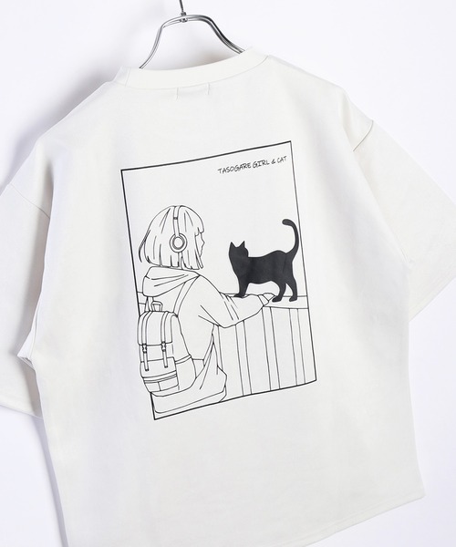 WESTSEA(ウエストシー)の「TASOGARE GIRL & CAT フェイクスエード オーバーサイズ 半袖カットソー(Tシャツ/カットソー・メンズ・オフホワイト/グレー/チャコールグレー/グレー系その他/チャコール/ホワイト系その他・M/L)」の9枚目の写真