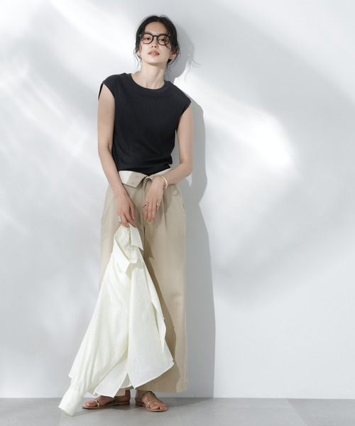 NANO universe（ナノユニバース）の「Anti Soaked(R) 汗染み防止リブノースリーブTシャツ（セットアップ可）（Tシャツ/カットソー・レディース・ブラック/カーキ/アイボリー/チャコール・S/M）」の9枚目の写真