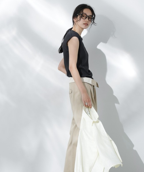 NANO universe（ナノユニバース）の「Anti Soaked(R) 汗染み防止リブノースリーブTシャツ（セットアップ可）（Tシャツ/カットソー・レディース・ブラック/カーキ/アイボリー/チャコール・S/M）」の12枚目の写真