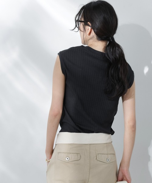 NANO universe（ナノユニバース）の「Anti Soaked(R) 汗染み防止リブノースリーブTシャツ（セットアップ可）（Tシャツ/カットソー・レディース・ブラック/カーキ/アイボリー/チャコール・S/M）」の8枚目の写真