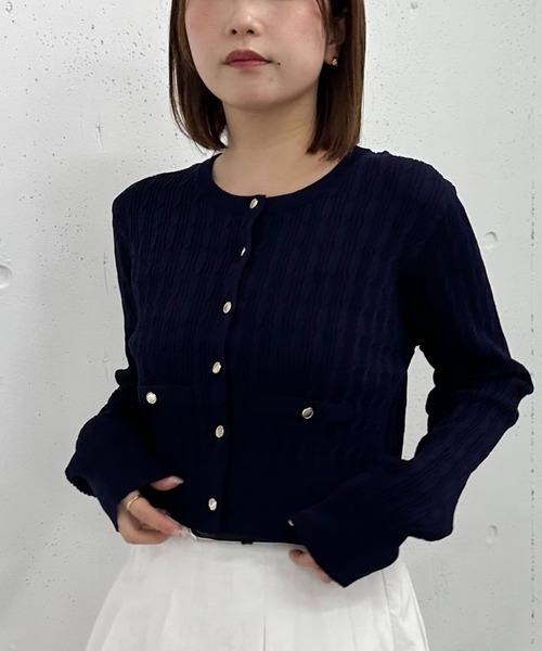 archives(アルシーヴ)の「細ケーブルライトニットカーディガン(カーディガン/ボレロ・レディース・ネイビー/グレー/ブルー/ピンク/アイボリー・MEDIUM)」の3枚目の写真