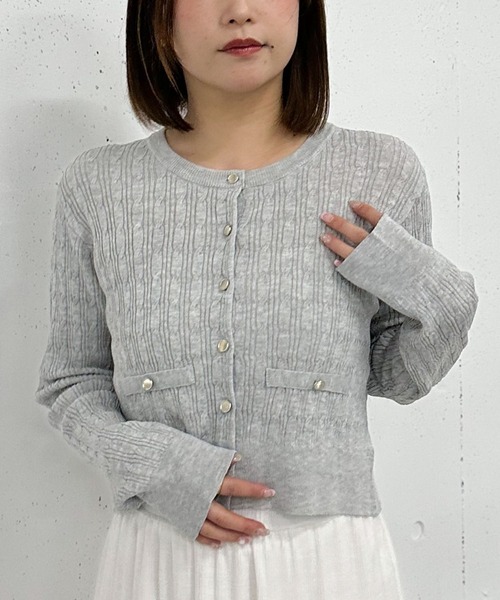 archives(アルシーヴ)の「細ケーブルライトニットカーディガン(カーディガン/ボレロ・レディース・ネイビー/グレー/ブルー/ピンク/アイボリー・MEDIUM)」の2枚目の写真