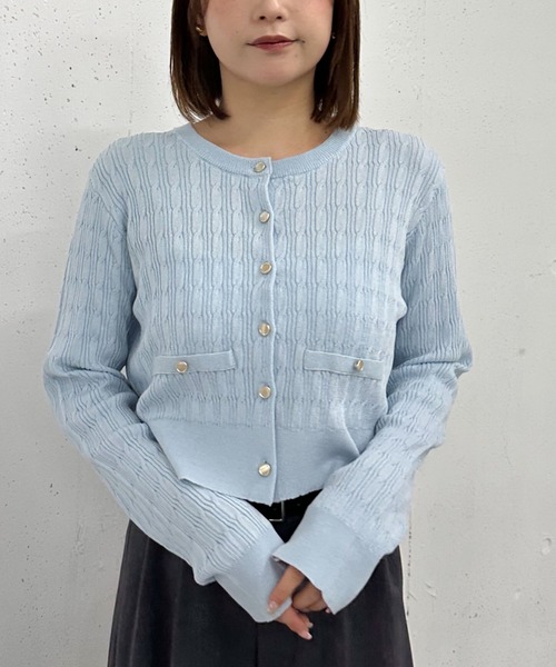 archives(アルシーヴ)の「細ケーブルライトニットカーディガン(カーディガン/ボレロ・レディース・ネイビー/グレー/ブルー/ピンク/アイボリー・MEDIUM)」の4枚目の写真