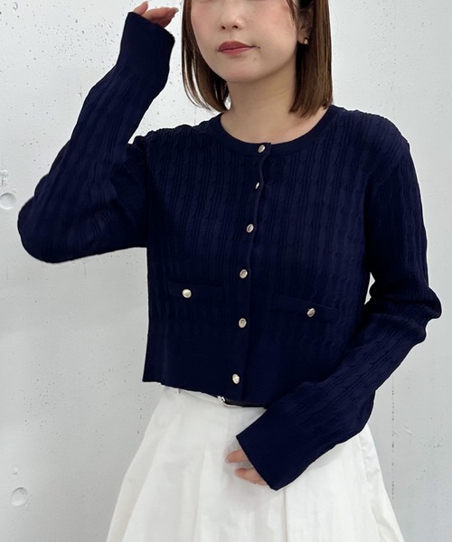 archives(アルシーヴ)の「細ケーブルライトニットカーディガン(カーディガン/ボレロ・レディース・ネイビー/グレー/ブルー/ピンク/アイボリー・MEDIUM)」の6枚目の写真