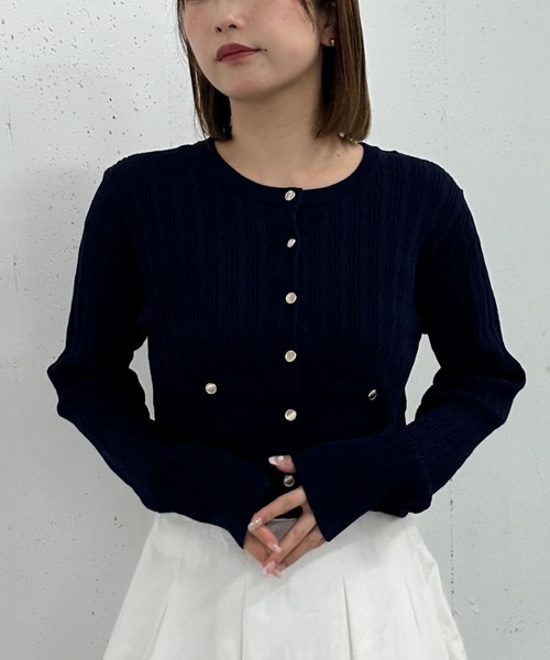 archives(アルシーヴ)の「細ケーブルライトニットカーディガン(カーディガン/ボレロ・レディース・ネイビー/グレー/ブルー/ピンク/アイボリー・MEDIUM)」の7枚目の写真