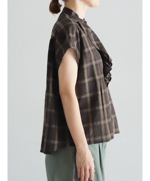 先染ローンチェック フロントフリルシャツ（シャツ/ブラウス