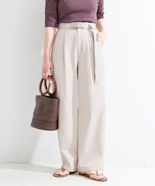 B.C STOCK(ベーセーストック)の「ウォッシャブル / ベルト付きリネンライクオックスクライミングトラウザー(その他パンツ・レディース・キャメル/アイボリー/チャコールグレー・SMALL/MEDIUM)」の2枚目の写真