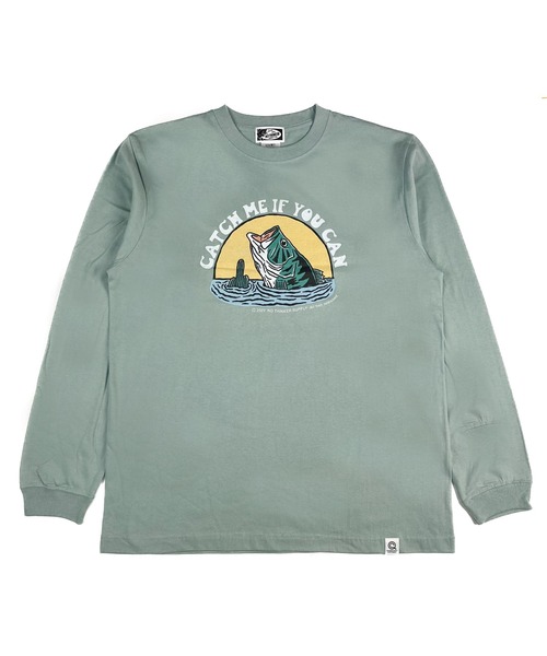 NOTHINKER(ノーシンカー)の「CATCH ME IF YOU CAN Long T-shirt(Tシャツ/カットソー・メンズ・スモーキーグリーン系/ブラック・LARGE/X-LARGE/MEDIUM/SMALL/XX-LARGE)」の2枚目の写真