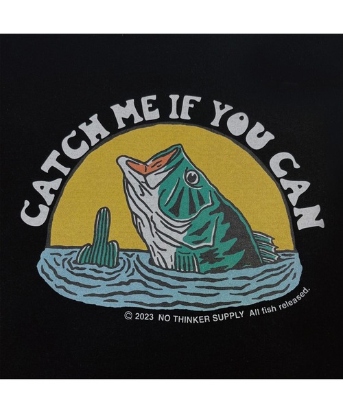 NOTHINKER(ノーシンカー)の「CATCH ME IF YOU CAN Long T-shirt(Tシャツ/カットソー・メンズ・スモーキーグリーン系/ブラック・LARGE/X-LARGE/MEDIUM/SMALL/XX-LARGE)」の3枚目の写真