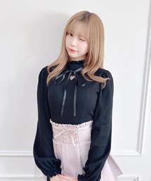 Tシャツ/カットソー（ブラック/黒色系・フリル）ファッション通販