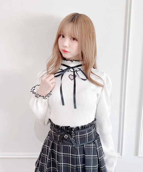 MARS ハートくり抜きテレコトップス MA*RS】ワントーンハートくり抜きテレコトップス - ブラック size-F