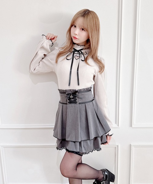 セール】ワントーンハートくり抜きテレコトップス（Tシャツ/カットソー