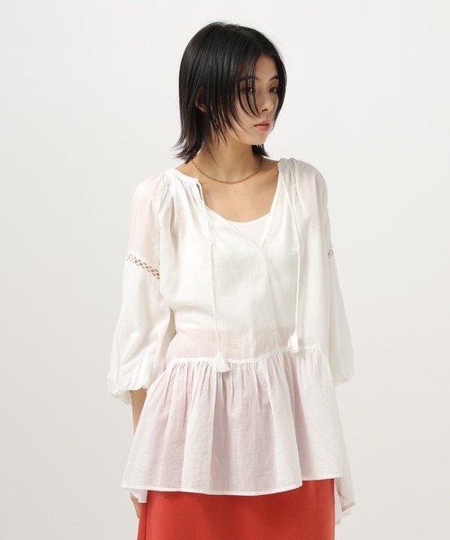 BAYFLOW(ベイフロー)の「インディアンEMBブラウス(シャツ/ブラウス・レディース・オフホワイト/ブラック/ピンク・FREE)」の1枚目の写真