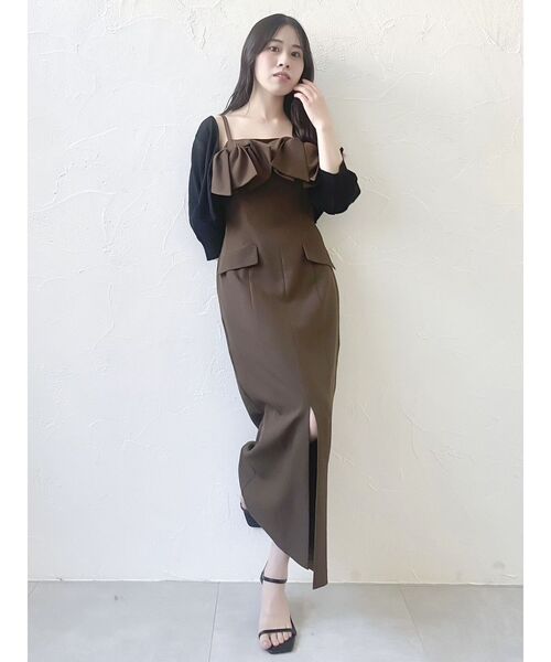 dazzlin（ダズリン）の「ツインリボンディティールワンピース（ワンピース・レディース・ブラウン/チャコールグレー・MEDIUM/SMALL）」の4枚目の写真